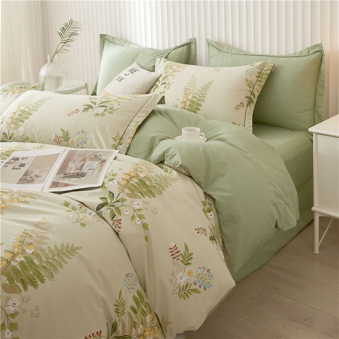 91家纺网 家纺一手货源 找家纺 沐白家居 2023全棉13376全棉印花四件套 林夕-绿