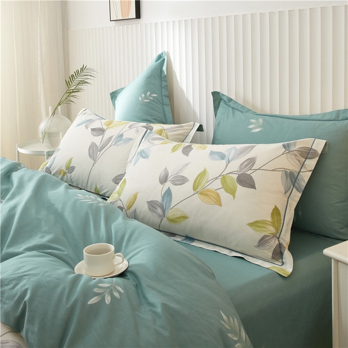 91家纺网 家纺一手货源 找家纺 沐白家居 2023全棉13376全棉印花四件套 绿植