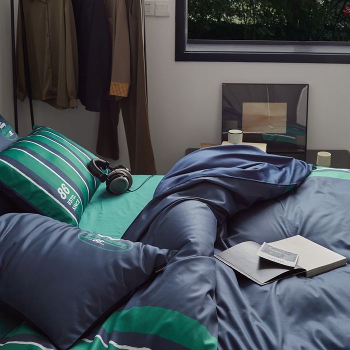 91家纺网 家纺一手货源 找家纺 圆岛 2023新款原创美式复古长绒棉全棉数码印花四件套 风格一 vintae-藏蓝绿