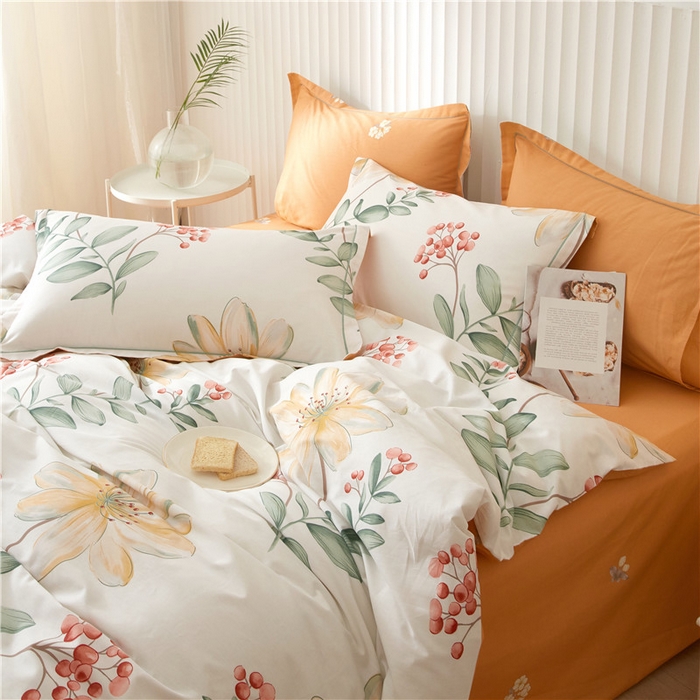 91家纺网 家纺一手货源 找家纺 沐白家居 2023全棉13376全棉印花四件套 恋曲-白