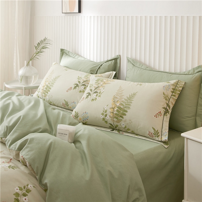 91家纺网 家纺一手货源 找家纺 沐白家居 2023全棉13376全棉印花四件套 林夕-绿