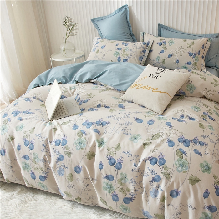 91家纺网 家纺一手货源 找家纺 沐白家居 2023全棉13376全棉印花四件套 萝拉-蓝