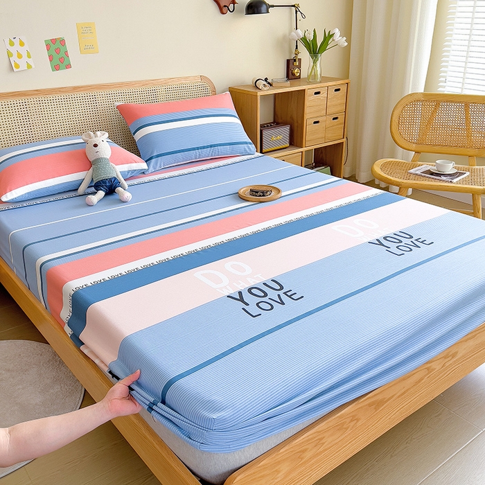 91家纺网 家纺一手货源 找家纺 芃成家纺 2023新款全棉老粗布床笠 爱丽丝 蓝