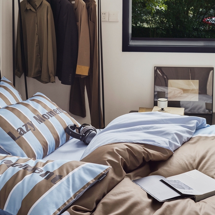 91家纺网 家纺一手货源 找家纺 圆岛 2023新款原创美式复古长绒棉全棉数码印花四件套 风格一 Nasa-棕兰