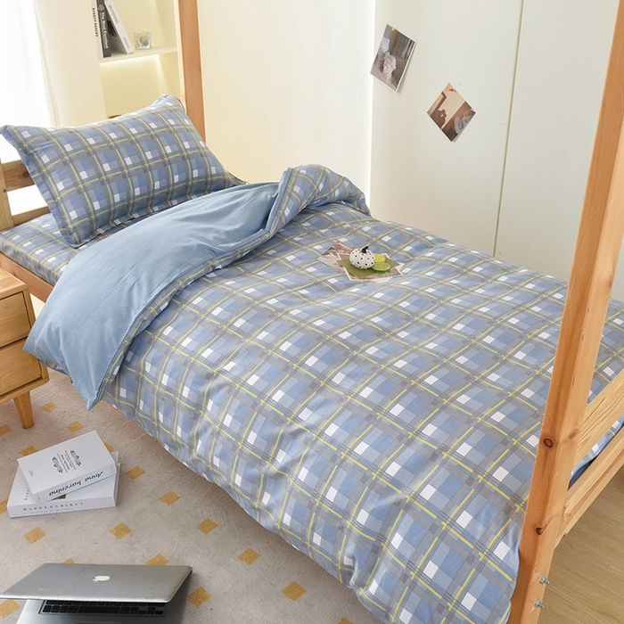 91家纺网 家纺一手货源 找家纺 朵希曼 2026新款全棉学生三件套 简格~蓝