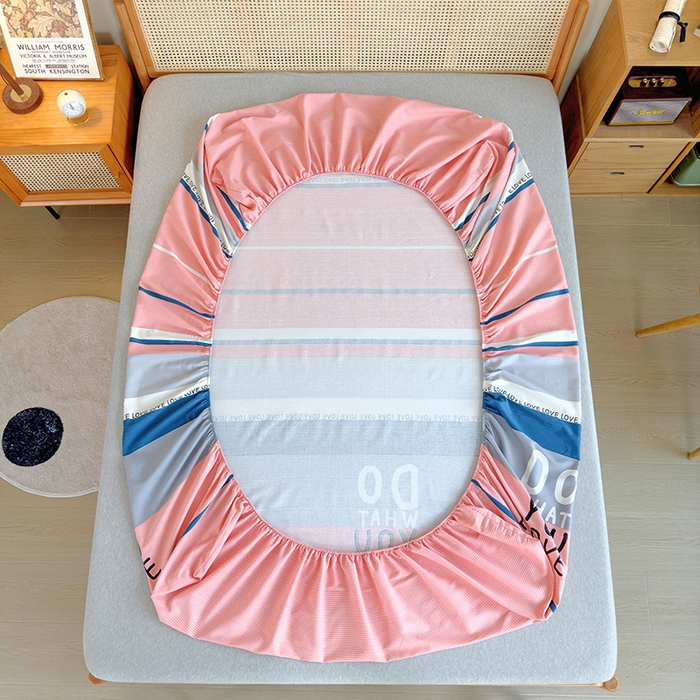 91家纺网 家纺一手货源 找家纺 芃成家纺 2023新款全棉老粗布床笠 爱丽丝 粉