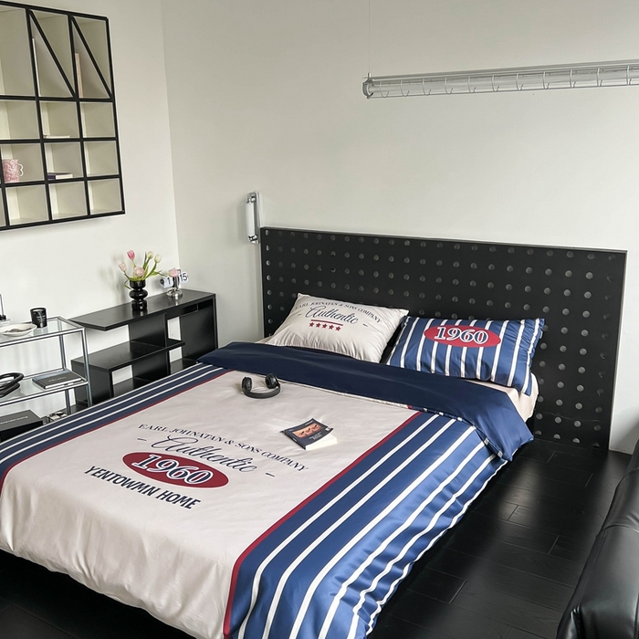 91家纺网 家纺一手货源 找家纺 圆岛 2023新款原创美式复古长绒棉全棉数码印花四件套 风格二 vintage-米蓝