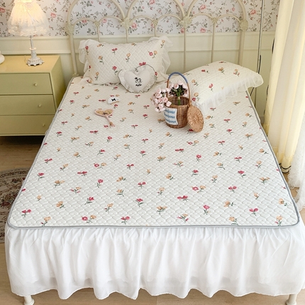 昔可 2023新款单层雪纺花边乳胶凉席三件套 微醺小黄花