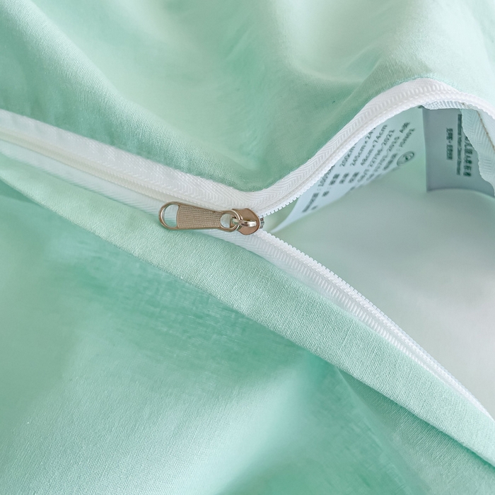 91家纺网 家纺一手货源 找家纺 金丝鸟 2023新款贝壳边A类色织全棉水洗棉简约条纹四件套 贝壳边款 简约条纹 绿