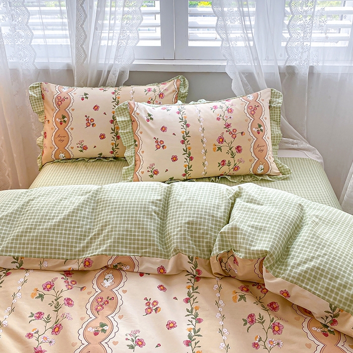 91家纺网 家纺一手货源 找家纺 宇彬20223年新款13372全棉韩版刺绣花边和印花花边四件套和单被套 印花花边 北海恋人