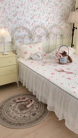 91家纺网 家纺一手货源 找家纺 昔可 2023新款单层雪纺花边乳胶凉席三件套 蝴蝶结粉花