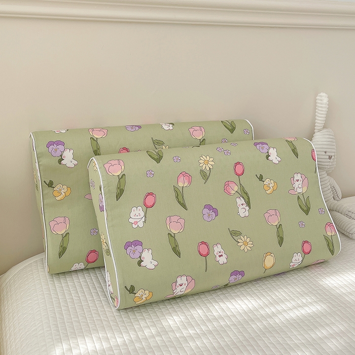 91家纺网 家纺一手货源 找家纺 良佐生活  2023新款A类60支全棉贡缎乳胶枕枕套  花仙兔