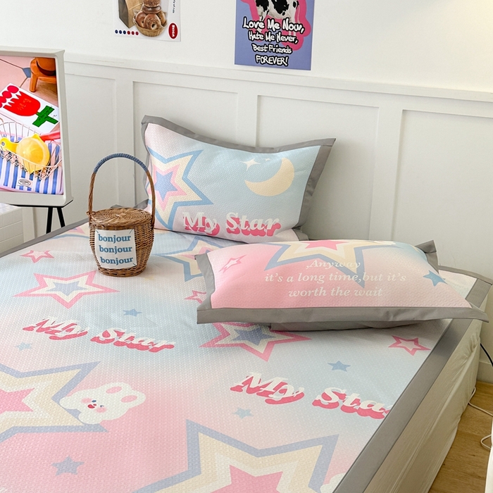 91家纺网 家纺一手货源 找家纺 昔可 2023新款凉感海洋丝针织软席三件套 星星兔