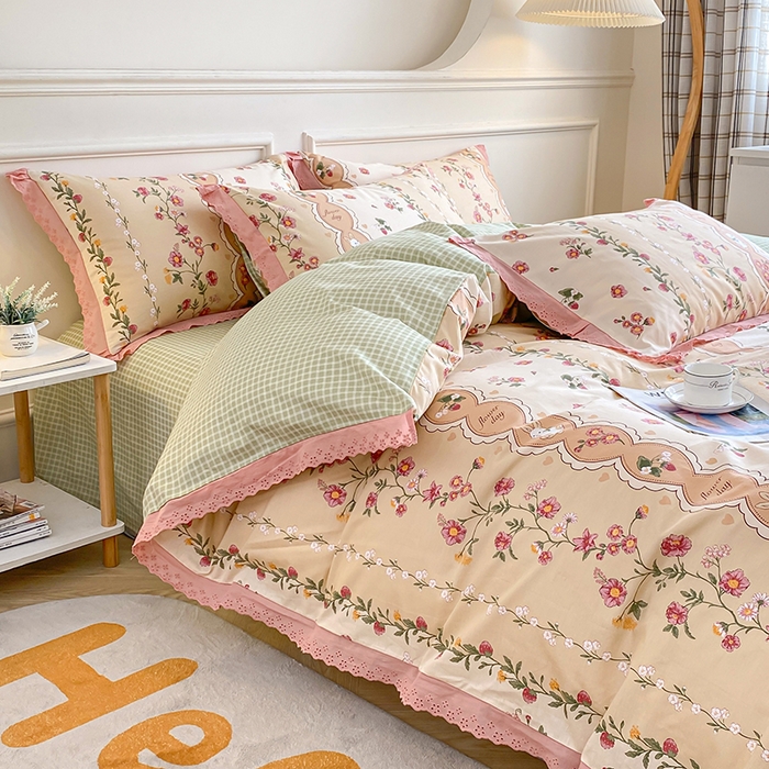 91家纺网 家纺一手货源 找家纺 宇彬20223年新款13372全棉韩版刺绣花边和印花花边四件套和单被套 刺绣花边 北海恋人