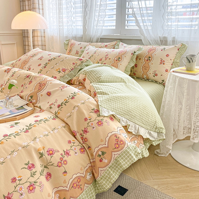 91家纺网 家纺一手货源 找家纺 宇彬20223年新款13372全棉韩版刺绣花边和印花花边四件套和单被套 印花花边 北海恋人