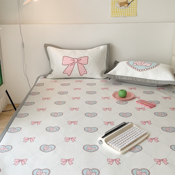 91家纺网 家纺一手货源 找家纺 昔可 2023新款凉感海洋丝针织软席三件套 爱心蝴蝶结兔