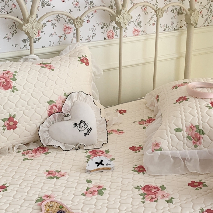 91家纺网 家纺一手货源 找家纺 昔可 2023新款单层雪纺花边乳胶凉席三件套 午后茶花