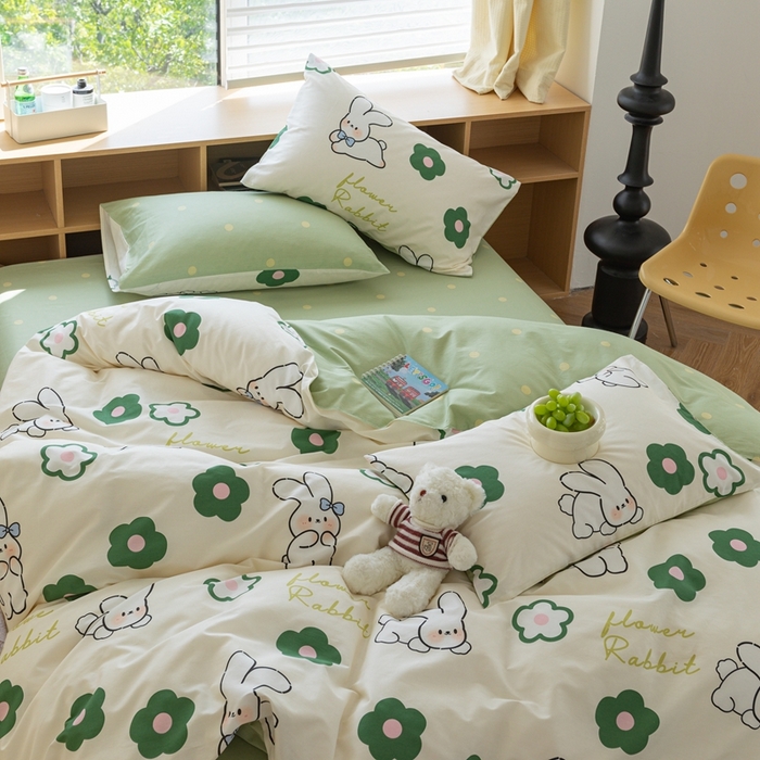 91家纺网 家纺一手货源 找家纺 时年 2023新款全棉优选系列-相机风格 绿花小兔