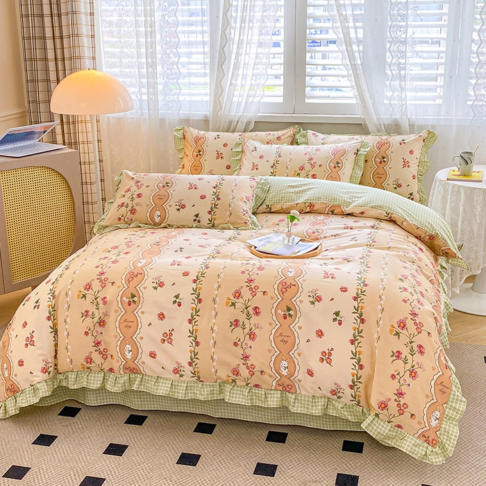 91家纺网 家纺一手货源 找家纺 宇彬20223年新款13372全棉韩版刺绣花边和印花花边四件套和单被套 印花花边 北海恋人