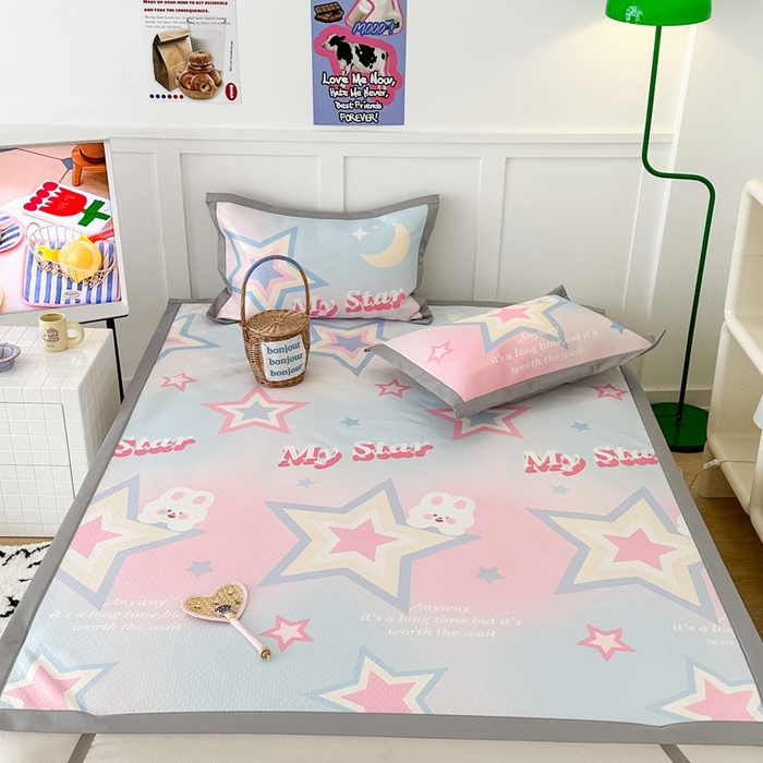 91家纺网 家纺一手货源 找家纺 昔可 2023新款凉感海洋丝针织软席三件套 星星兔