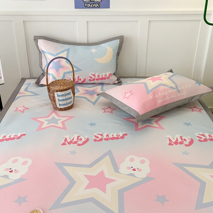 91家纺网 家纺一手货源 找家纺 昔可 2023新款凉感海洋丝针织软席三件套 星星兔