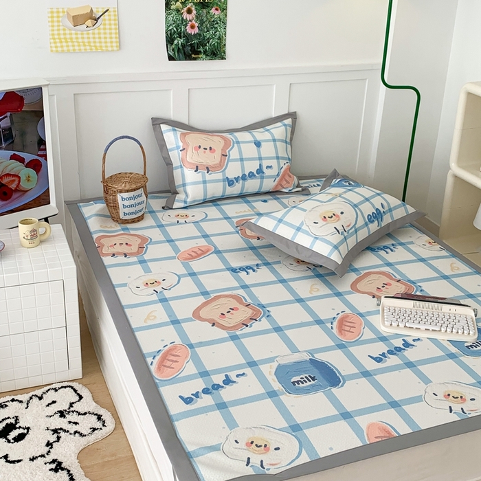 91家纺网 家纺一手货源 找家纺 昔可 2023新款凉感海洋丝针织软席三件套 格子吐司