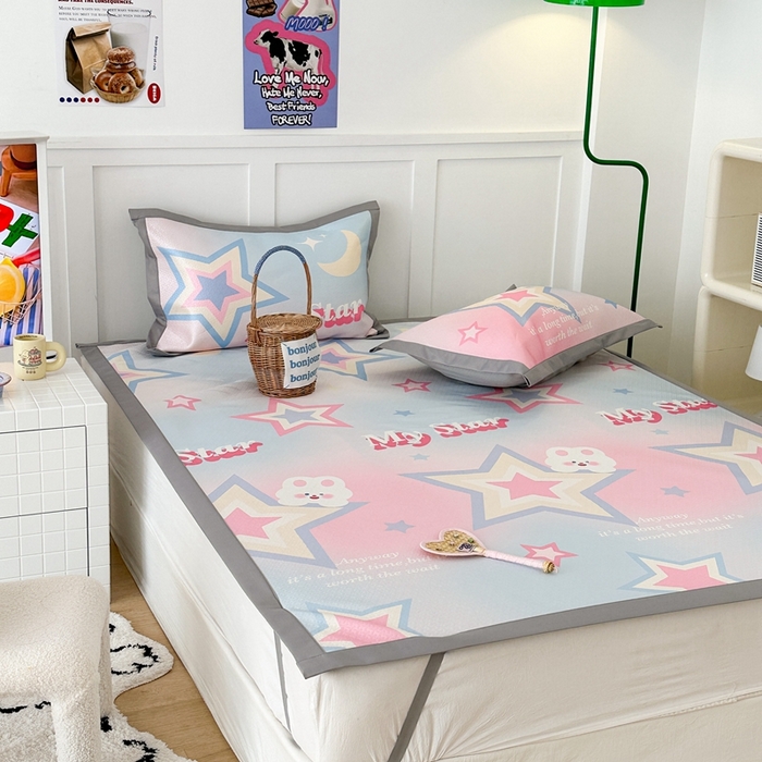 91家纺网 家纺一手货源 找家纺 昔可 2023新款凉感海洋丝针织软席三件套 星星兔