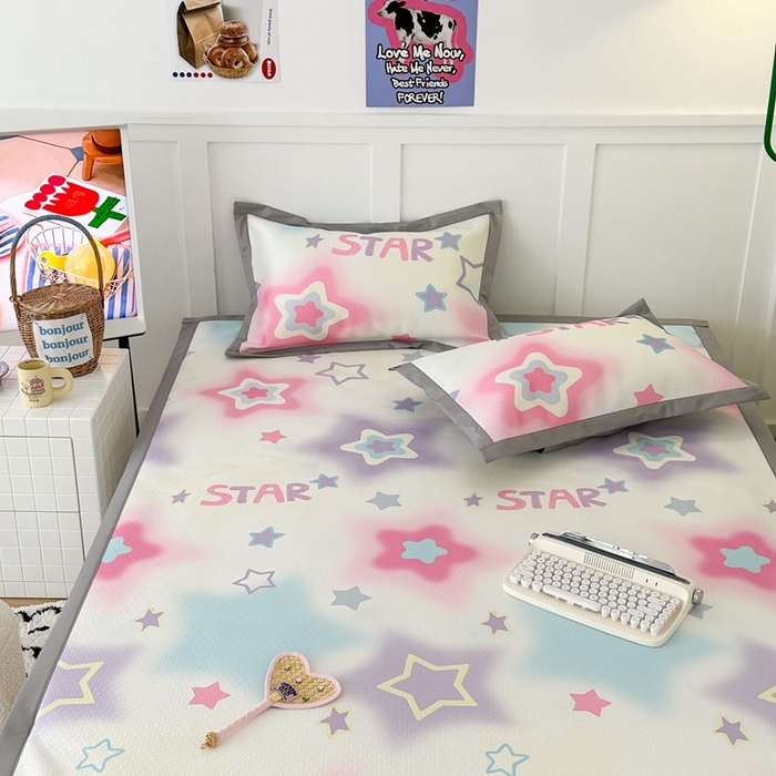 91家纺网 家纺一手货源 找家纺 昔可 2023新款凉感海洋丝针织软席三件套 彩色五角星