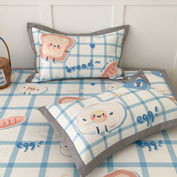 91家纺网 家纺一手货源 找家纺 昔可 2023新款凉感海洋丝针织软席三件套 格子吐司