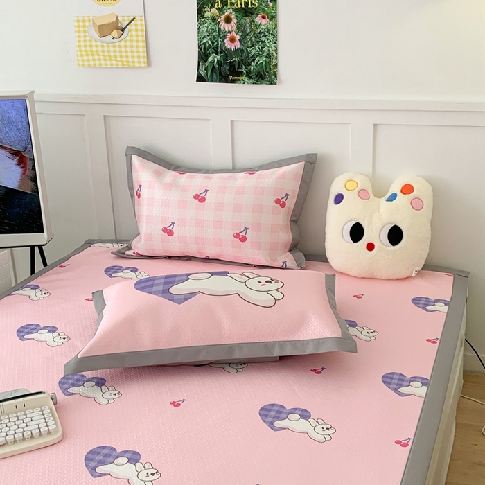 91家纺网 家纺一手货源 找家纺 昔可 2023新款凉感海洋丝针织软席三件套 紫爱心兔