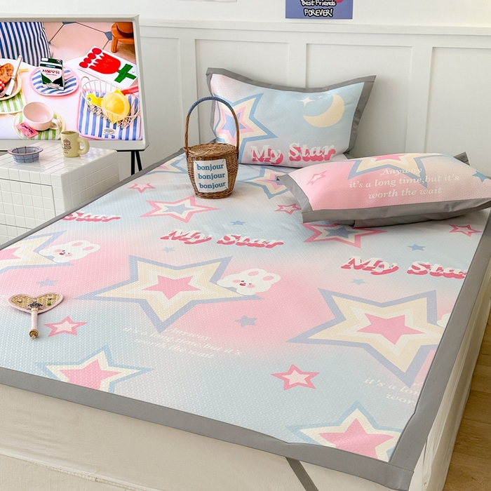 91家纺网 家纺一手货源 找家纺 昔可 2023新款凉感海洋丝针织软席三件套 星星兔