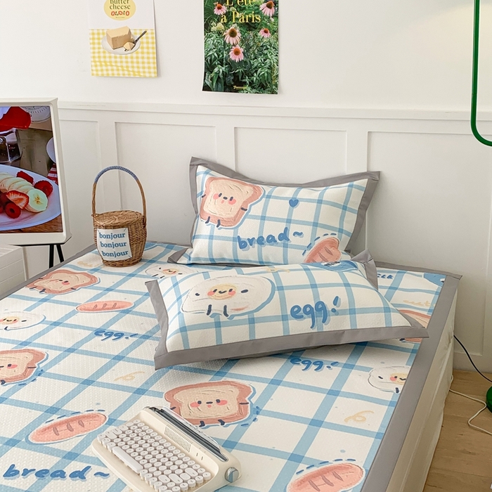 91家纺网 家纺一手货源 找家纺 昔可 2023新款凉感海洋丝针织软席三件套 格子吐司