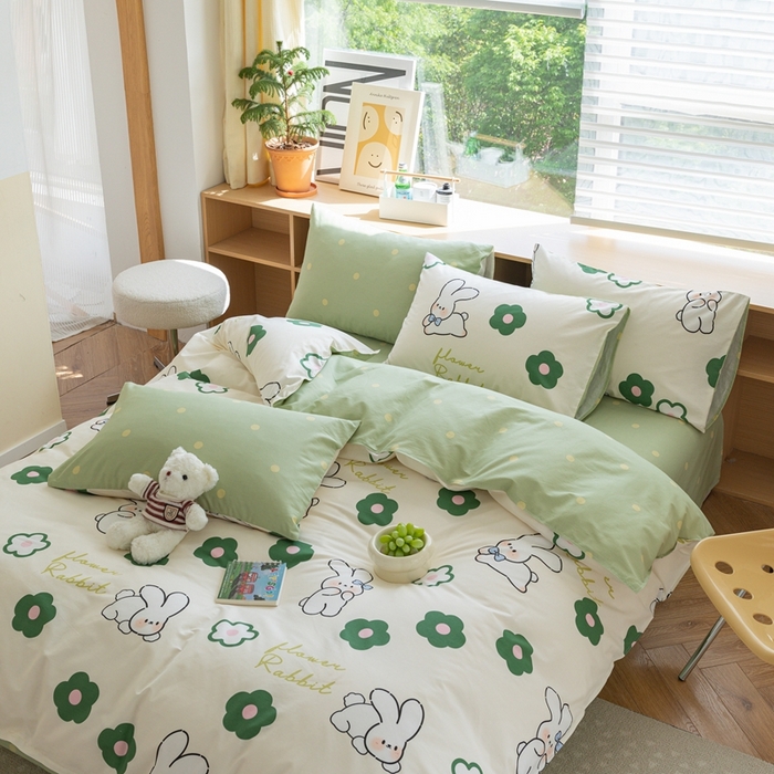 91家纺网 家纺一手货源 找家纺 时年 2023新款全棉优选系列-相机风格 绿花小兔