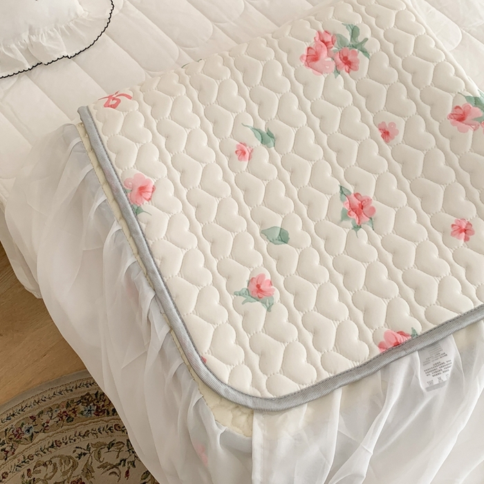 91家纺网 家纺一手货源 找家纺 昔可 2023新款单层雪纺花边乳胶凉席三件套 蝴蝶结粉花