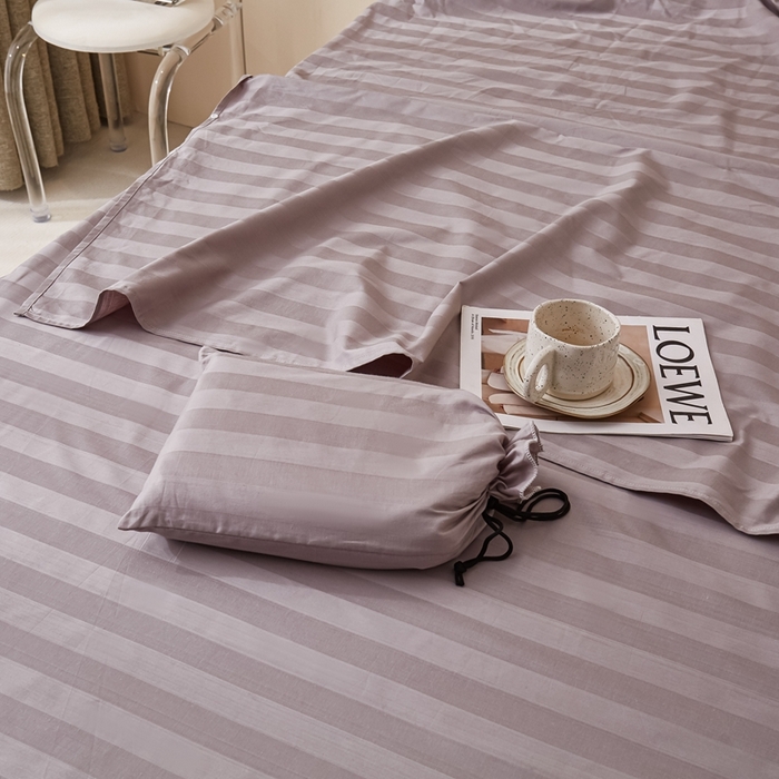 91家纺网 家纺一手货源 找家纺 品乐 2023新款60支长绒棉提花条纹睡袋 睡袋豆沙