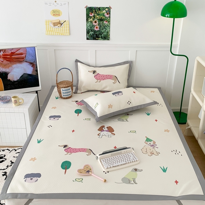 91家纺网 家纺一手货源 找家纺 昔可 2023新款凉感海洋丝针织软席三件套 萌宠小狗