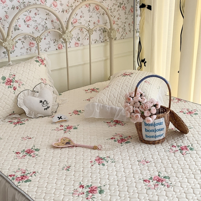 91家纺网 家纺一手货源 找家纺 昔可 2023新款单层雪纺花边乳胶凉席三件套 月神花海