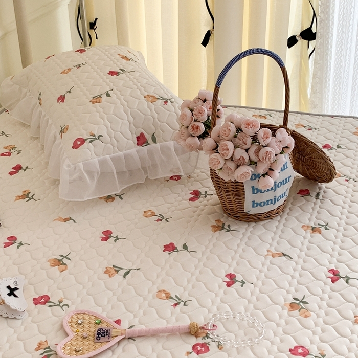 91家纺网 家纺一手货源 找家纺 昔可 2023新款单层雪纺花边乳胶凉席三件套 微醺小黄花