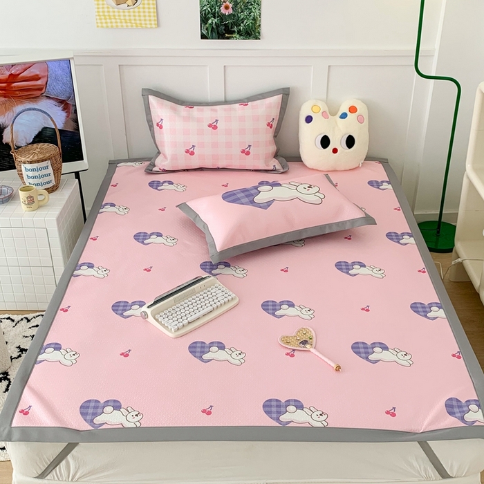 91家纺网 家纺一手货源 找家纺 昔可 2023新款凉感海洋丝针织软席三件套 紫爱心兔