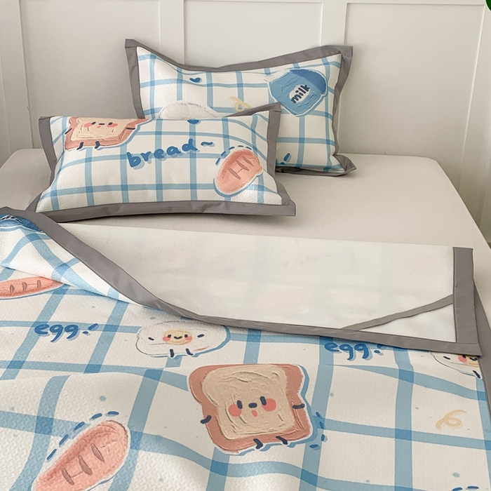 91家纺网 家纺一手货源 找家纺 昔可 2023新款凉感海洋丝针织软席三件套 格子吐司