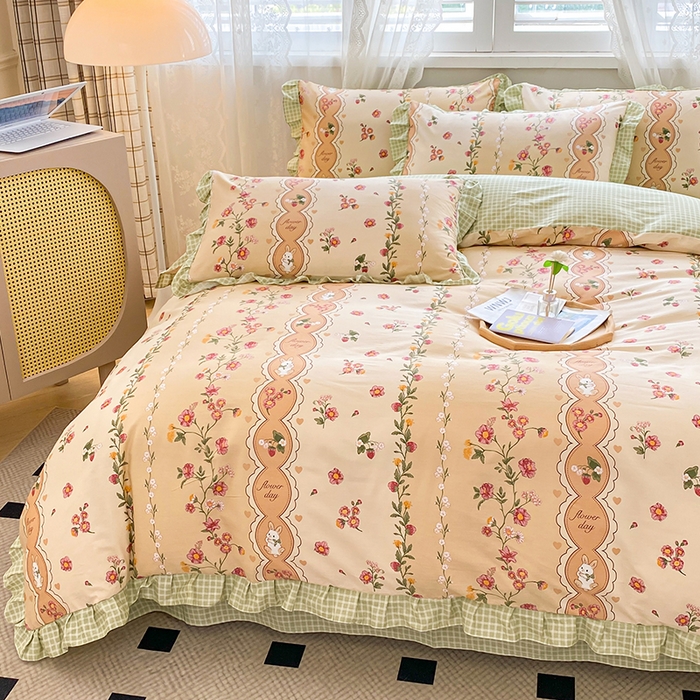 91家纺网 家纺一手货源 找家纺 宇彬20223年新款13372全棉韩版刺绣花边和印花花边四件套和单被套 印花花边 北海恋人