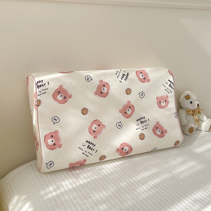 91家纺网 家纺一手货源 找家纺 良佐生活  2023新款A类60支全棉贡缎乳胶枕枕套  开心熊 粉