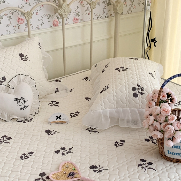 91家纺网 家纺一手货源 找家纺 昔可 2023新款单层雪纺花边乳胶凉席三件套 南法优雅