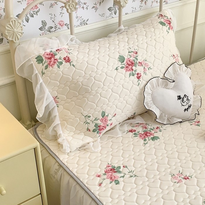 91家纺网 家纺一手货源 找家纺 昔可 2023新款单层雪纺花边乳胶凉席三件套 月神花海