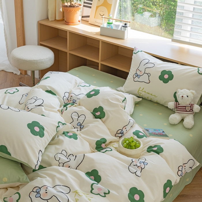 91家纺网 家纺一手货源 找家纺 时年 2023新款全棉优选系列-相机风格 绿花小兔