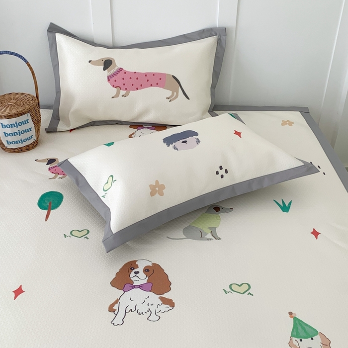 91家纺网 家纺一手货源 找家纺 昔可 2023新款凉感海洋丝针织软席三件套 萌宠小狗