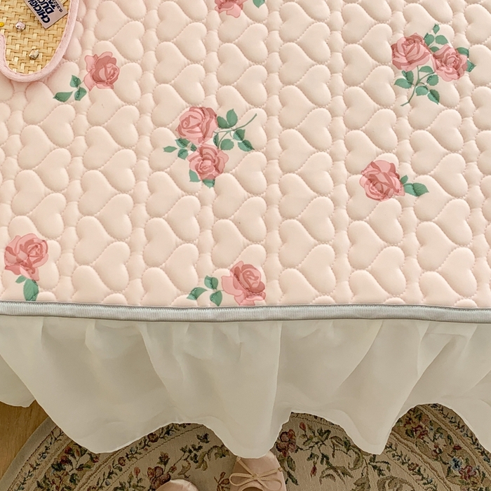 91家纺网 家纺一手货源 找家纺 昔可 2023新款单层雪纺花边乳胶凉席三件套 荔枝玫瑰