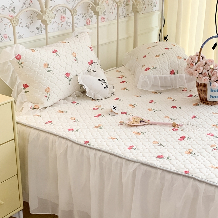 91家纺网 家纺一手货源 找家纺 昔可 2023新款单层雪纺花边乳胶凉席三件套 微醺小黄花