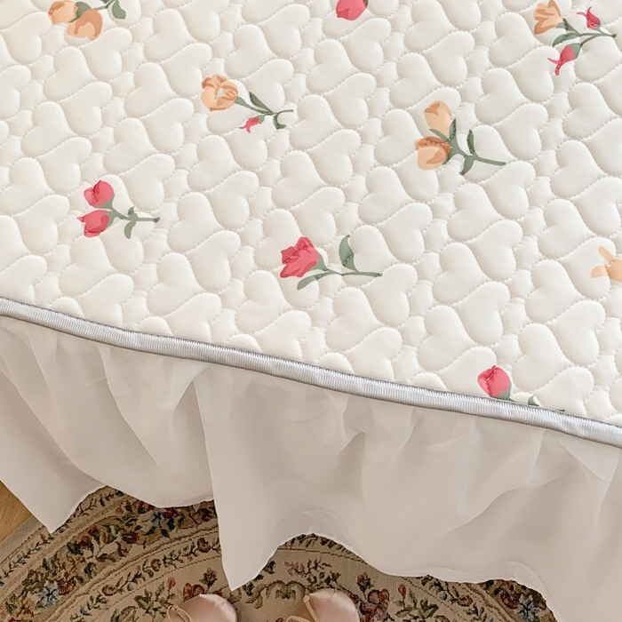 91家纺网 家纺一手货源 找家纺 昔可 2023新款单层雪纺花边乳胶凉席三件套 微醺小黄花