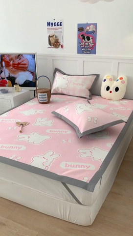 91家纺网 家纺一手货源 找家纺 昔可 2023新款凉感海洋丝针织软席三件套 粉色bunny